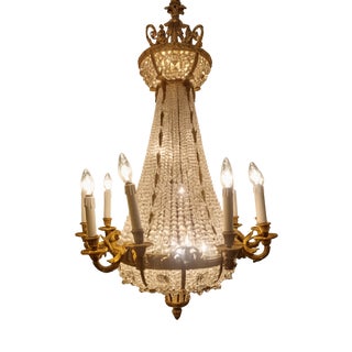 French Belle Époque Beaded Chandelier in Gilt Bronze and Crystal, 1890 For Sale