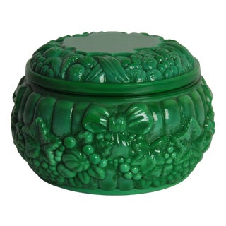 Emerald Green Malachite Glass Trinket Box, 1950s-1960s For Sale