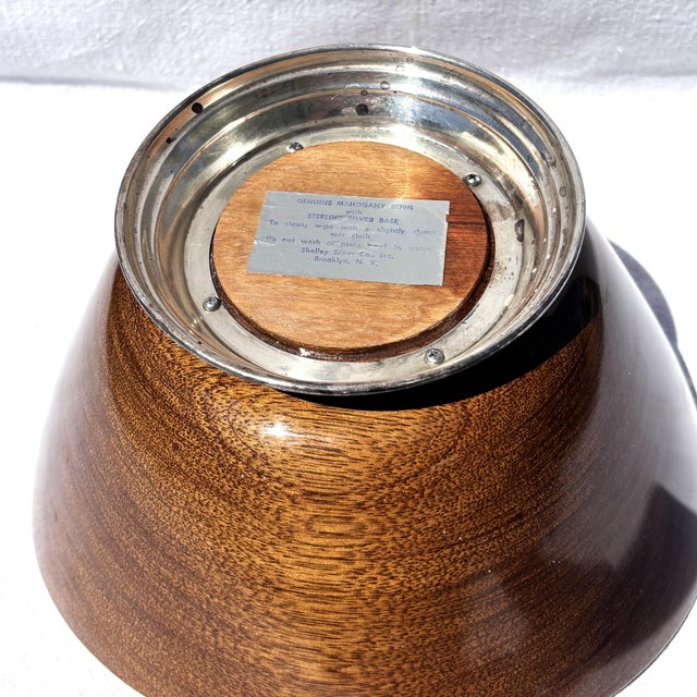 1960s Mid-Century Mahogany Bowl Centerpiece With Sterling Silver Base For Sale - Image 5 of 10