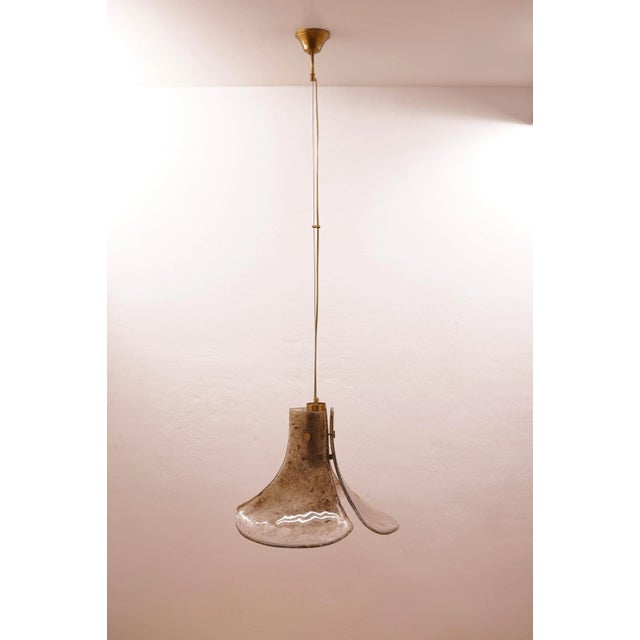 Murano glass flower petal pendant with three glass petals. The glass petals are handblown and mounted to a brassed pendant...