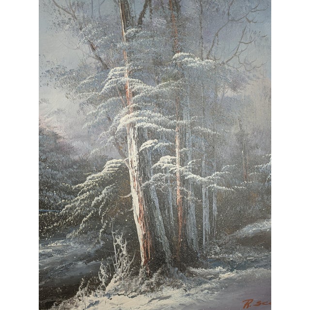 Vintage R. Scott Signed Winter Landscape Original Oil on Canvas, Framed For Sale - Image 14 of 18