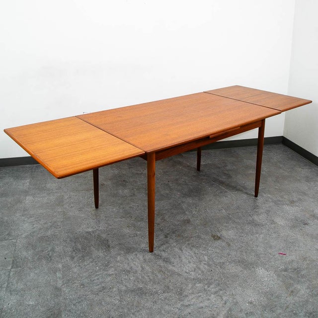 Wood Mid Century Danish Modern Dining Table Denmark Teak Wood Extension Draw Leaf For Sale - Image 7 of 11