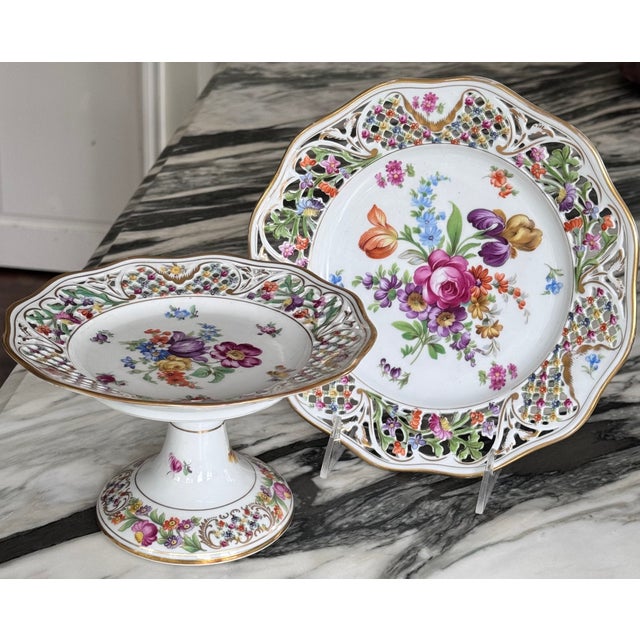 LastCHANCE!Vintage Schumann Bavaria Chateau Pattern Compote and Luncheon Plate - A Pair For Sale - Image 17 of 17