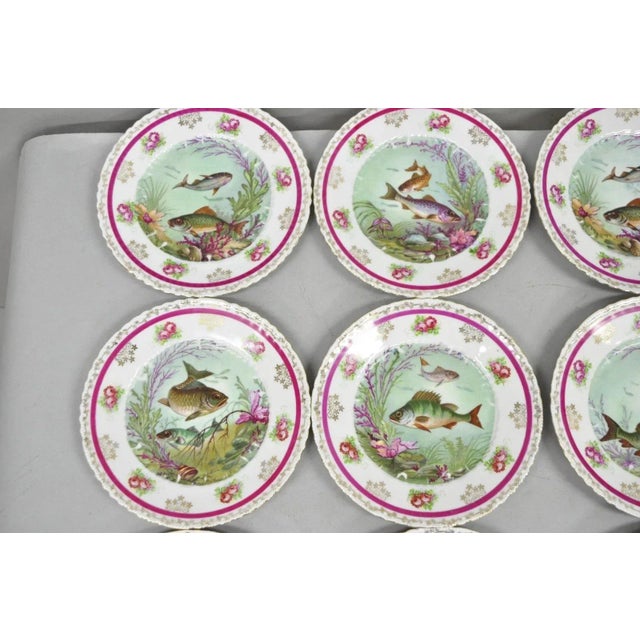 Early 20th Century (12) Victoria Carlsbad Austria, Porcelain Fish Plates & Gravy Sauce Boat For Sale - Image 10 of 12