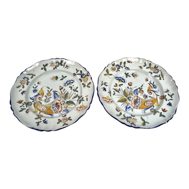1800s Keller & Guerin Faience Floral Plates - a Pair For Sale