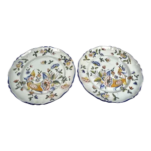 1800s Keller & Guerin Faience Floral Plates - a Pair