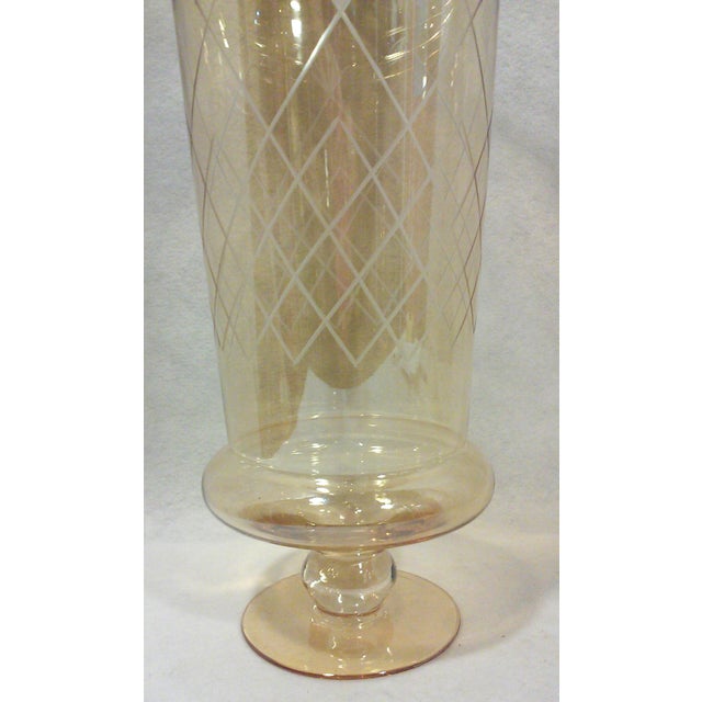 Vintage Tall Iridescent Etched Glass Footed Apothecary Jar For Sale - Image 4 of 5