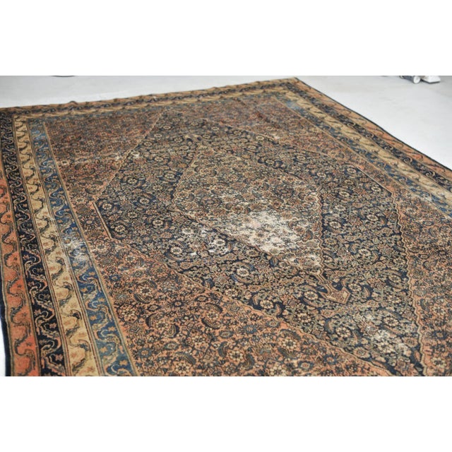1930s Navy, Coral, Salmon & Beige Ancient Pattern Rug, 7.10 x 12.4 ...