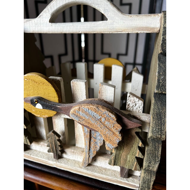 Wood Vintage Folk Art Flying Goose and Sunrise Scene on Wooden Basket For Sale - Image 7 of 12