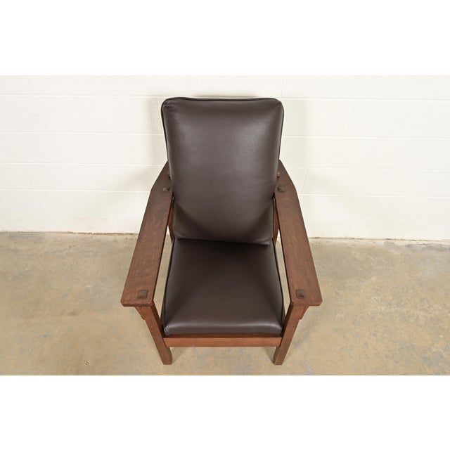 Early 20th Century Lifetime Furniture Antique Mission Oak Arts & Crafts Open Arm Reclining Morris Lounge Chair, Circa 1910 For Sale - Image 5 of 12