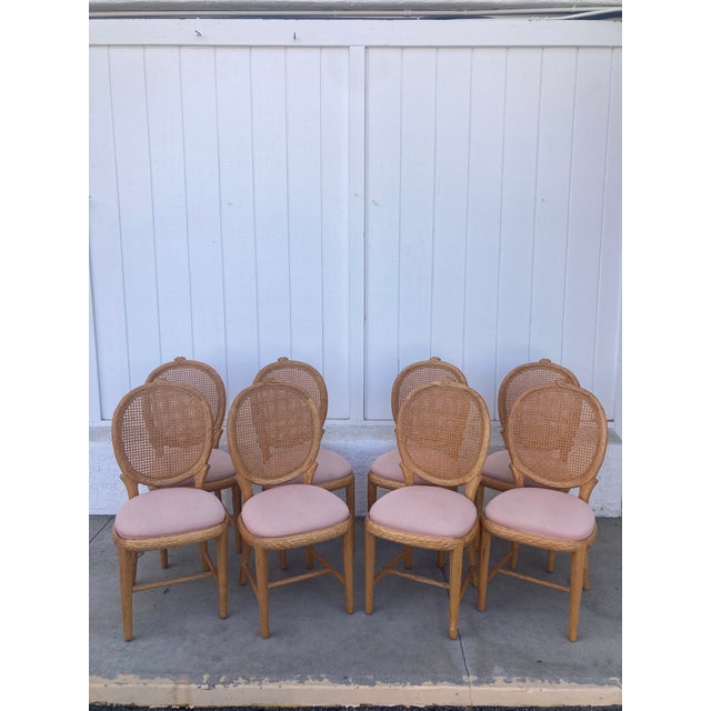 Beautiful Faux Bois Dining Chairs with Cane Backs in the French Style . Very rare to have a large set of 8 in great...