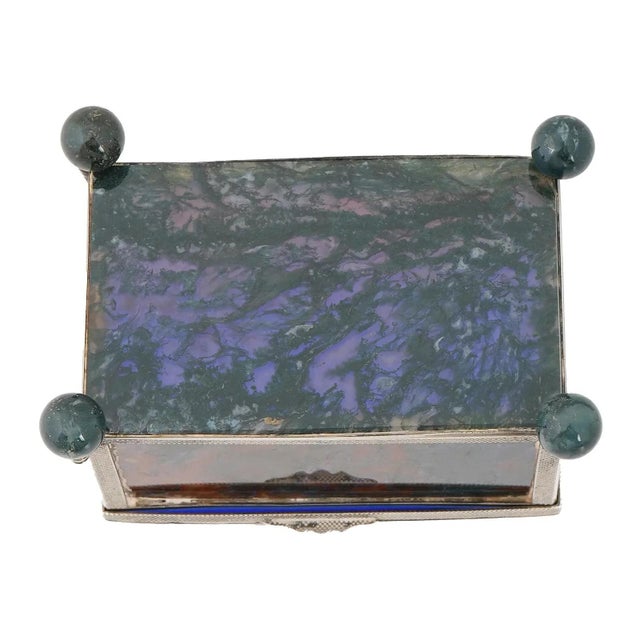 Mid 20th Century Decorative 925 Silver Glass Moss Agate Trinket Box For Sale - Image 9 of 13