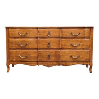 Davis Cabinet Co. Solid Walnut Country French Provincial 64" Triple Dresser 1702 - Fleming Finish For Sale