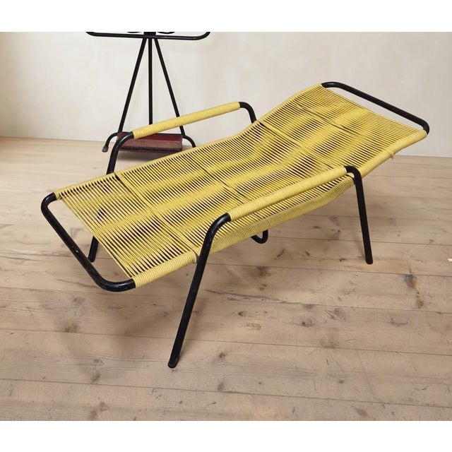 Vintage Yellow Cord Lounge Chair in Tubular Metal, 1970s For Sale - Image 4 of 13