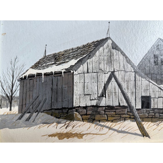 Realism 1970s John Austin Nantucket Artist Original Painting of Barns in Shelton, Ct For Sale - Image 3 of 6