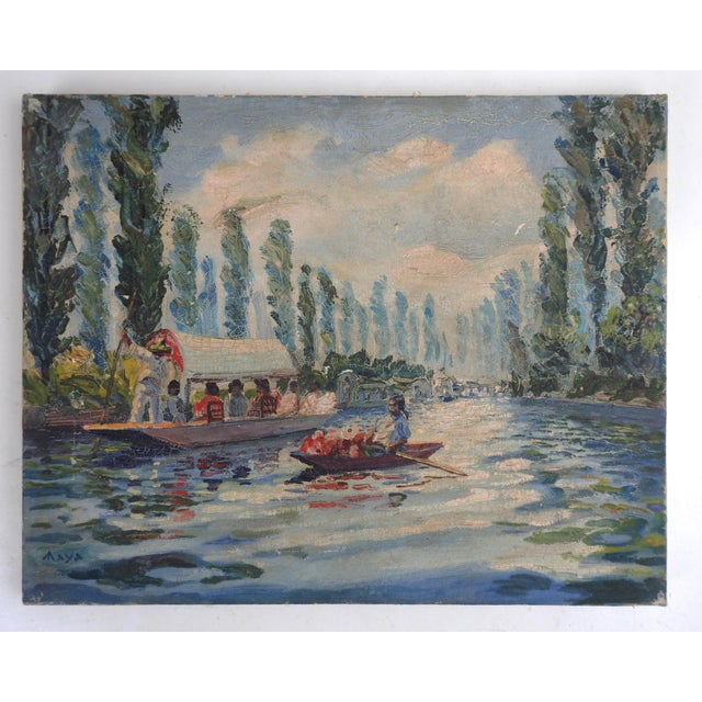 Mexican Vintage Plein Air River Flower Market Painting For Sale - Image 3 of 4