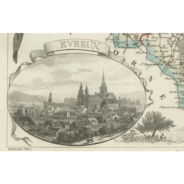 Map of Eure in France with Evreux, Poussin and Normandy Countryside, 19th Century For Sale - Image 5 of 10