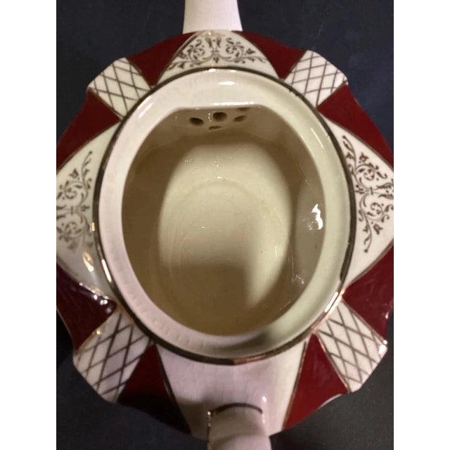 Vintage Sadler England Teapot Red & Gold Floral Pattern Crazed Finish For Sale - Image 4 of 12