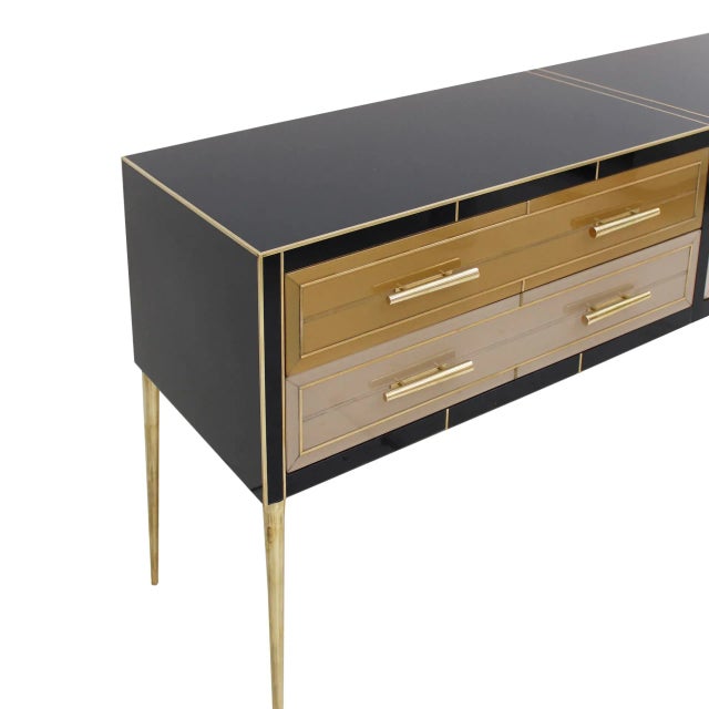 Italian Solid Wood and Colored Glass Sideboard,1950s For Sale - Image 6 of 9