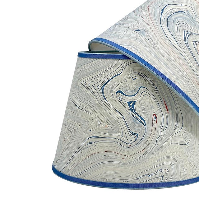 Contemporary Marbled Paper Lampshade in Blue Swirl - 12” x 18” x 12” For Sale - Image 3 of 4