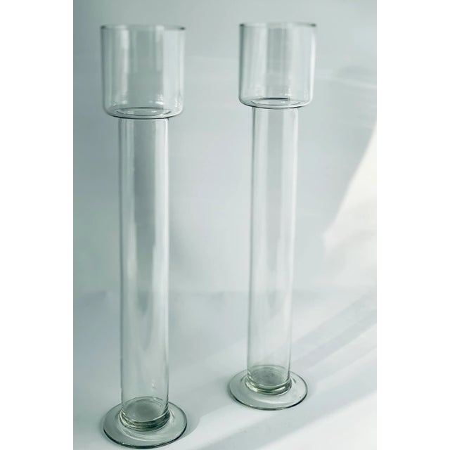 Transparent Vintage Mid-Century English Decorative Blown Art Glass Vases/Votive Candle Holders- a Pair For Sale - Image 8 of 12