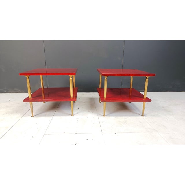 Two Tier Lacquered Goatskin Side Tables attributed to Aldo Tura, 1960s, Set of 2 For Sale - Image 10 of 15