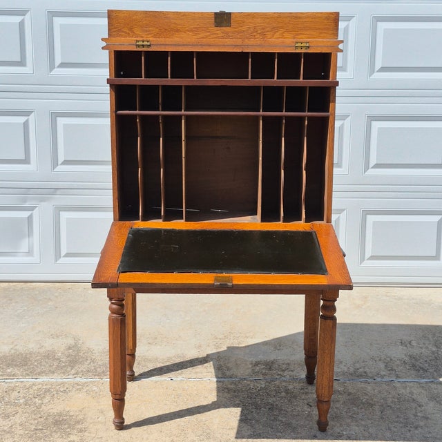 19th Century Early American Solid Oak Plantation Style Drop-Down Secretary Desk For Sale - Image 10 of 10