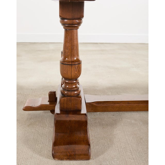 Wood Country French Provincial Oak Double Trestle Dining Table 7 Ft For Sale - Image 7 of 18
