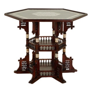 Antique Moroccan Inlaid Three Tiered Table For Sale