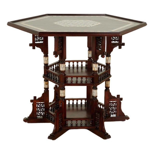 Antique Moroccan Inlaid Three Tiered Table For Sale