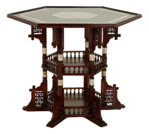 Antique Moroccan Inlaid Three Tiered Table
