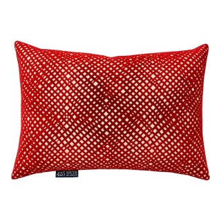 Red Geometric Cut Velvet Lumbar Pillow With Down Insert For Sale