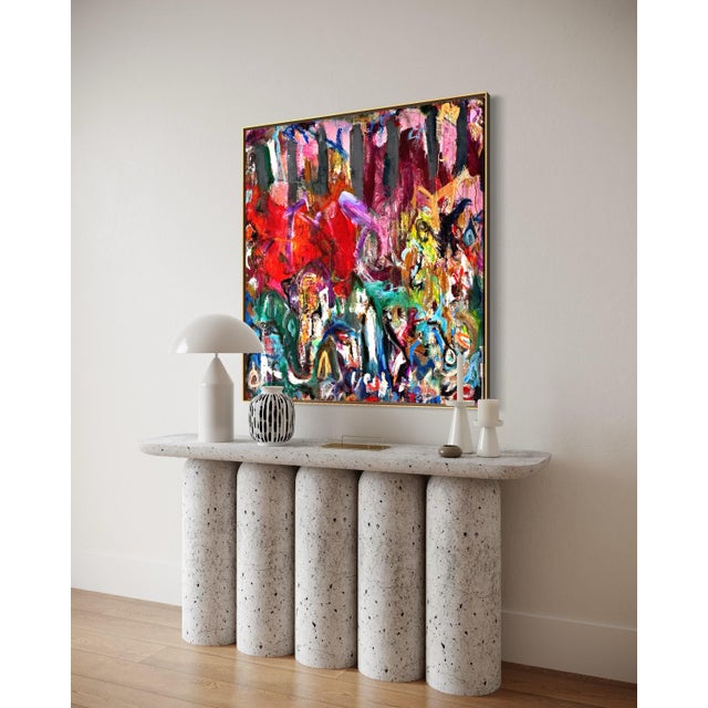 A color laden and bold modern abstract painting by Virginia artist Roderick Coles. The mixed medium work is performed on...