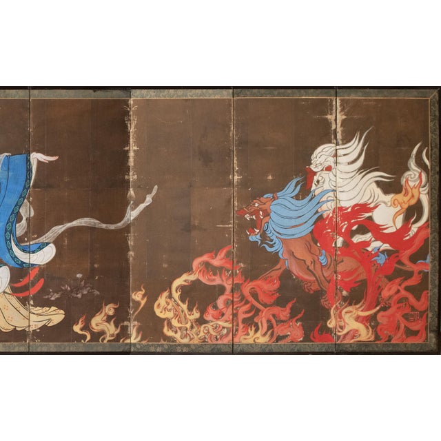 Japanese Large Meiji to Early Showa Japanese 8-Panel Painted Byobu Screen "Celestial Maiden" For Sale - Image 3 of 18