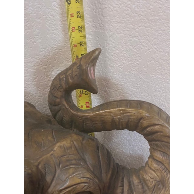 Gray Vintage Resin Mother and Baby Elephant Statue With Trunks Raised For Sale - Image 8 of 16