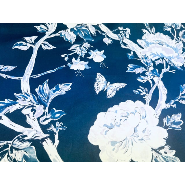 Brunschwig & Fils 1.5 Yard Brunschwig & Fils Les Pivoines Navy Blue White Floral Cotton Drapery Fabric For Sale - Image 4 of 7
