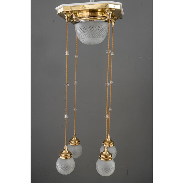 1920s Art Deco Chandelier with Cut Glass Shades, Vienna, 1920s For Sale - Image 5 of 18