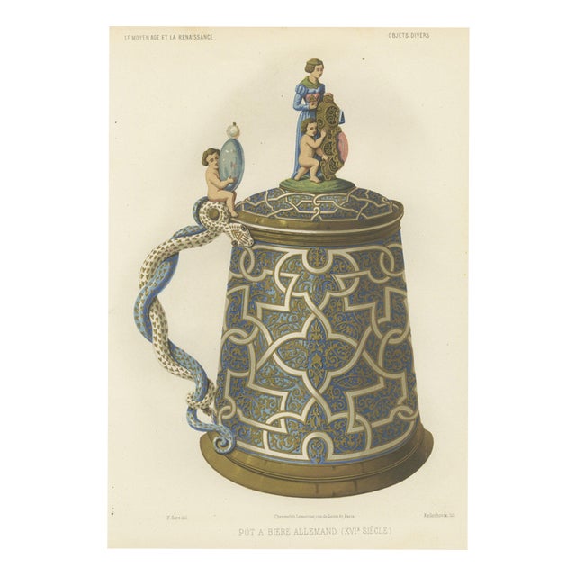 After Ferdinand Séré, German Beer Tankard, Sixteenth Century, 1851, Chromolithograph For Sale