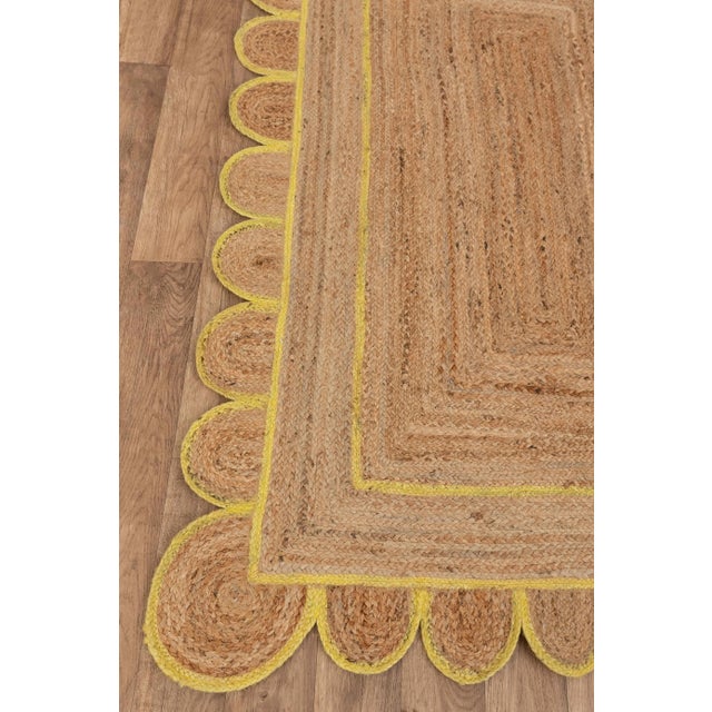 2.6'x6' Yellow Trim Jute Scallop Braided Hand Made Bohemian Rug For Sale - Image 6 of 13
