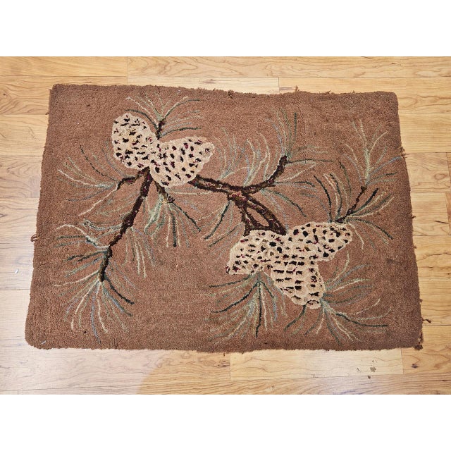 Vintage American Hand Hooked Rug, Handwoven Moth Pattern, Folk Art Tapestry, 2x3 For Sale - Image 11 of 11
