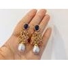 Bochic "Capri" Vintage Rose Cut Sapphires & South Sea Earrings 18K Gold & Silver For Sale - Image 16 of 18