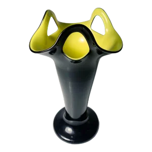 Vintage Czech Art Deco Tango Art Glass in Black & Yellow