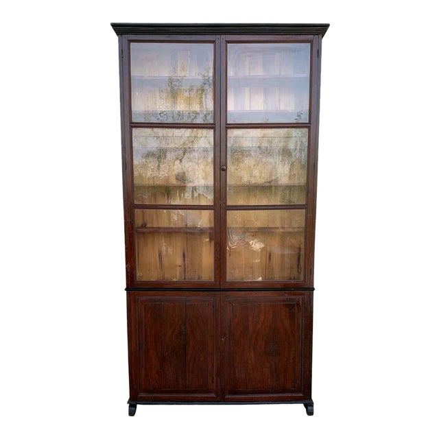 Spanish Large Pine Cupboard or Bookcase With Glass Vitrine, 19th Century For Sale