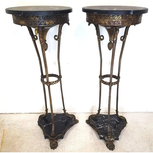 Antique Grand Entrance Italian Brass Griffins & Marble Display Stands - a Pair For Sale - Image 11 of 13