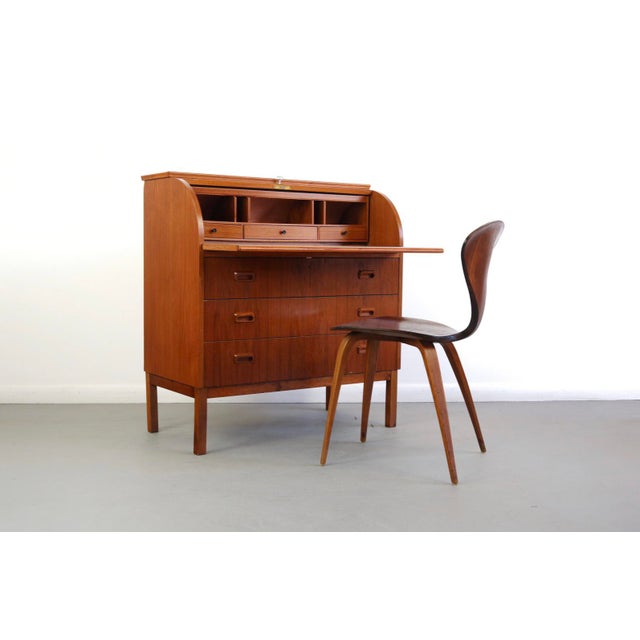 Mid-Century Modern 1960s Danish Modern Roll Top Teak Secretary Desk For Sale - Image 3 of 7