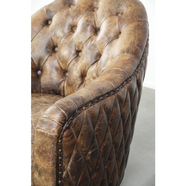 Cowhide Chesterfield Club Armchair For Sale - Image 9 of 15