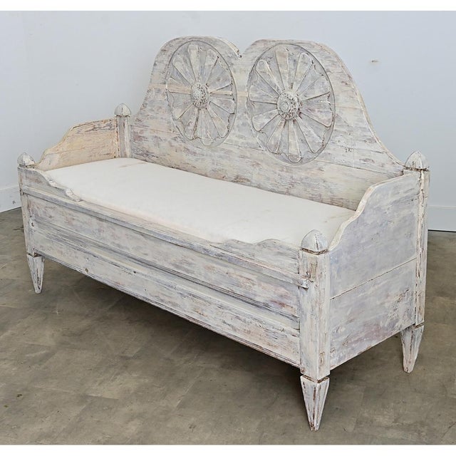 Wood Swedish Gustavian 18th Century Painted Pine Settee with Storage For Sale - Image 7 of 15