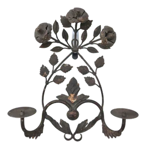 1960's Iron Rosette Candle Wall Sconce
