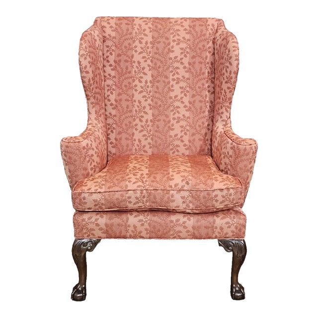 Late 20th Century Kittinger Colonial Williamsburg Mahogany Wing Chair Cw 104 Claw & Ball Feet For Sale