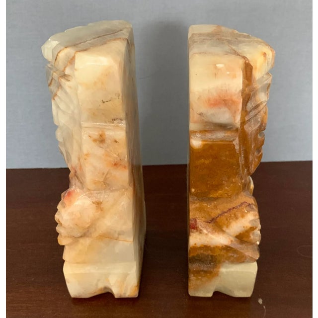 Mexican Mid-Century Boho Carved Onyx Stone Bookends For Sale - Image 3 of 8